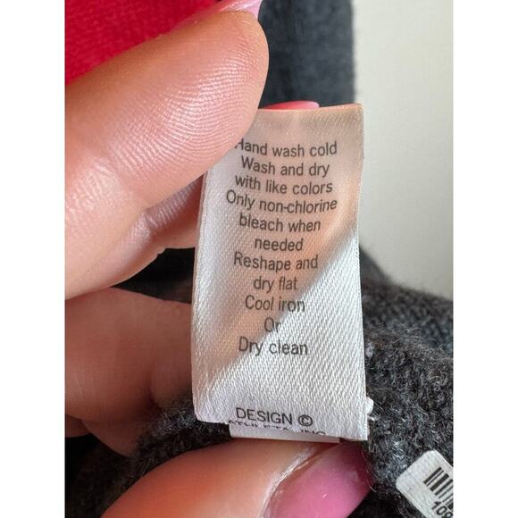 Athleta 100% Cashmere Tunic Red Gray Strip Sweater Cowl Turtleneck Sweater M - Picture 7 of 11